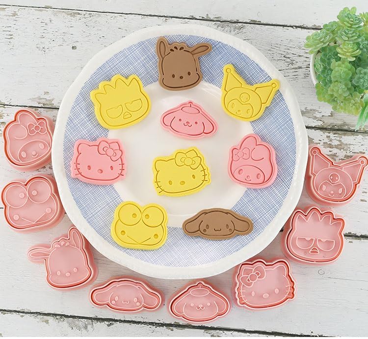 Cute KITTY Cat Cookie Cutter Set - 8 Pieces Cartoon Cookie Cutters with Embossed Pattern for DIY Baking