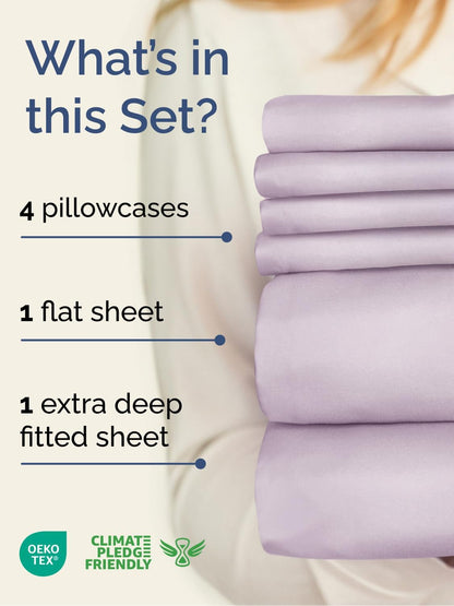 Skiennix Extra Deep King Sheet Set | 6-Piece Breathable Cooling Bedding - Soft Light Lavender, Wrinkle-Free