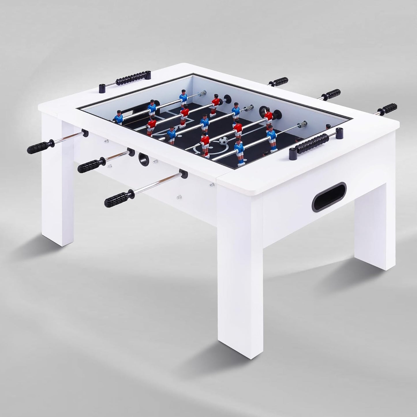 RAYKEEP Foosball Coffee Table, 2-in-1 Soccer Game Table and Coffee Table, Modern Multi Game Table with 2 Balls, Tempered Glass, for Living Room, Family Entertainment Center (White)