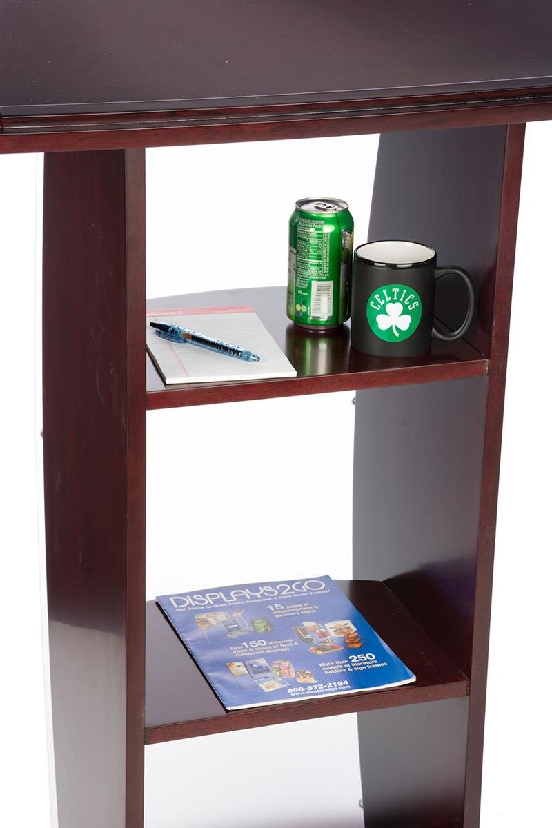 FixtureDisplays® 44.25" Tall Podium for Floor, Curved Frosted Front Acrylic Panel - Red Mahogany 19658