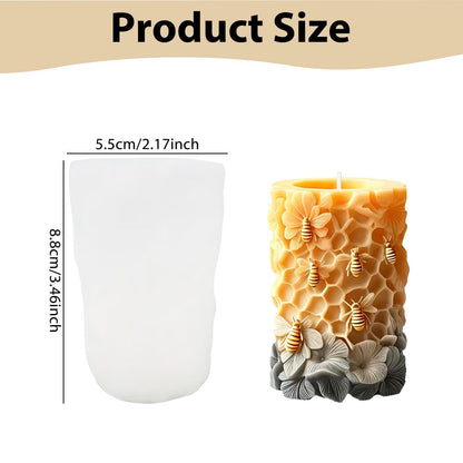 3D Bee Honeycomb Flower Pillar Candle Mold, Silicone Molds for Epoxy Resin Candle Making Wax Aromatherapy & DIY Wax Soap, Home Decoration Handmade Crafts