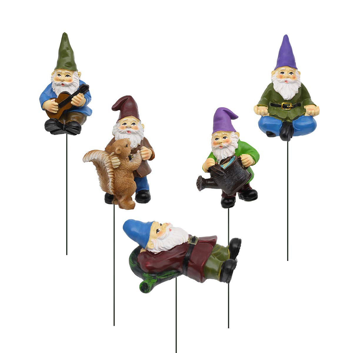 FANWNKI Garden Miniature Gnomes Set of 5PCS,Happy Life Gift for Outdoor Fairy Garden Yard Lawn Décor