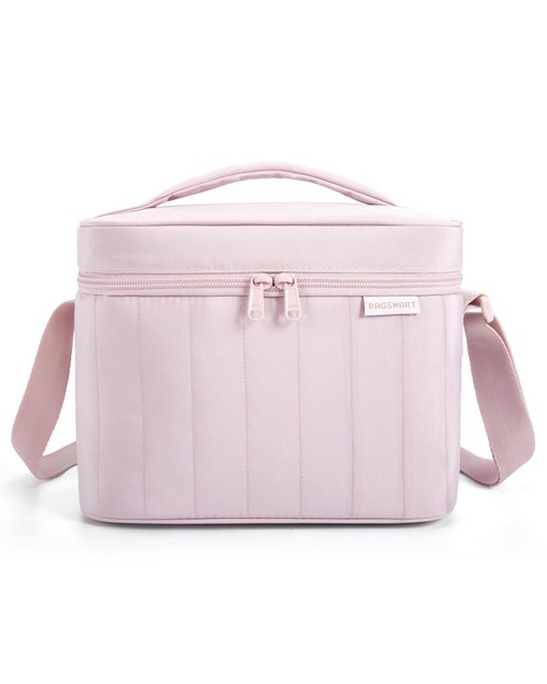 BAGSMART Lunch Box for Women Insulated Lunch Bag Cute Puffer Lunch Tote Bags Lightweight Quilted Reusable Cooler for Work Picnic or Travel, Pink