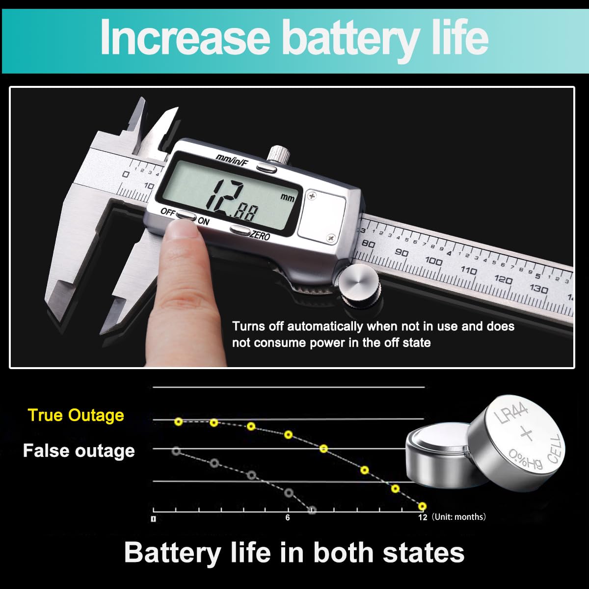 Kynup Digital Caliper, Caliper Measuring Tool, Micrometer Dial Vernier Caliper Digital, Full Turn Off, Stainless Steel, Switch from Inch Metric Fraction (6Inch/150MM)