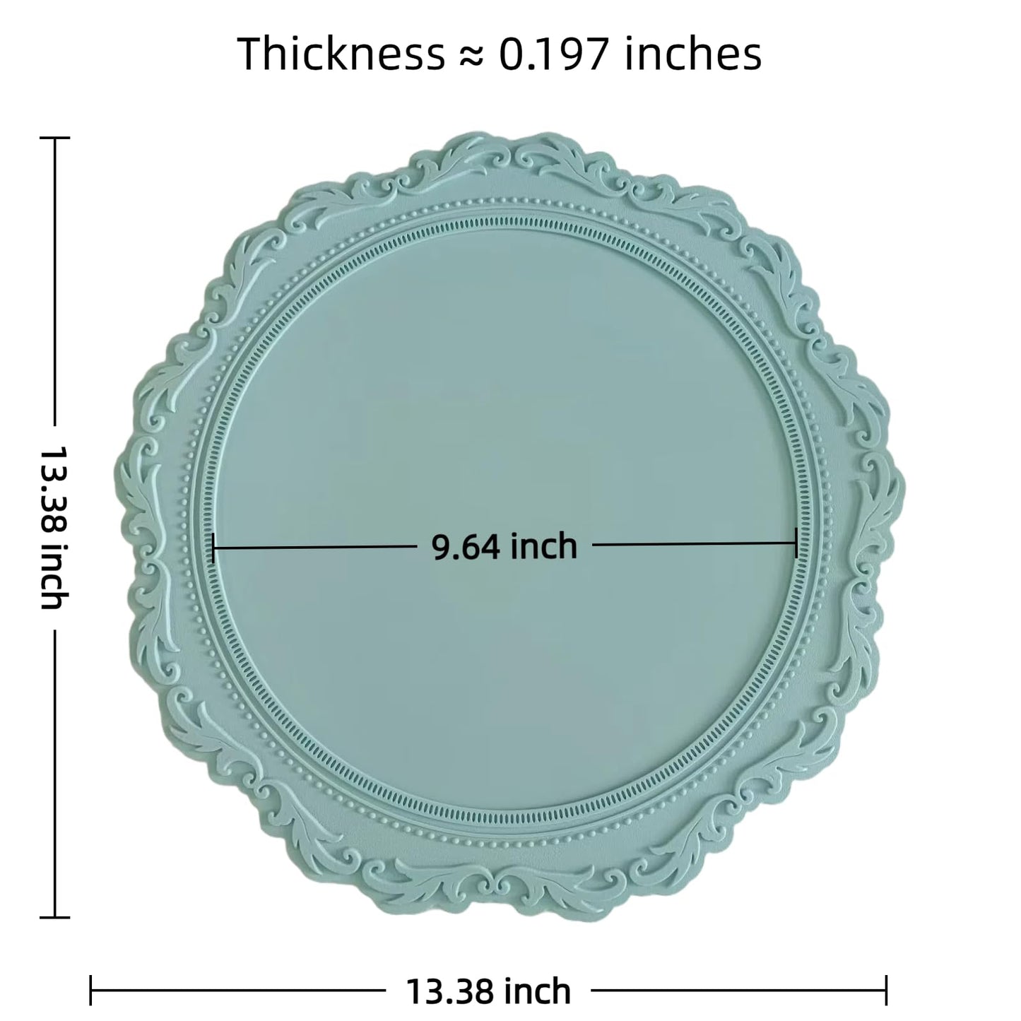 2 Pack Round Silicone Placemats Set, 13.38 Inch Diameter European Style Decorative Table Mats, Heat Resistant Waterproof Non-Slip Easy Clean Dish Mats for Dining Table & Kitchen Counter (Green)