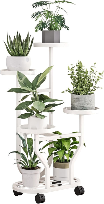 4 Plant Stand Indoor Outdoor Tier Flower Holder with Wheels Metal Plant Shelf Corner Display Rack Multi Plants Sheleves