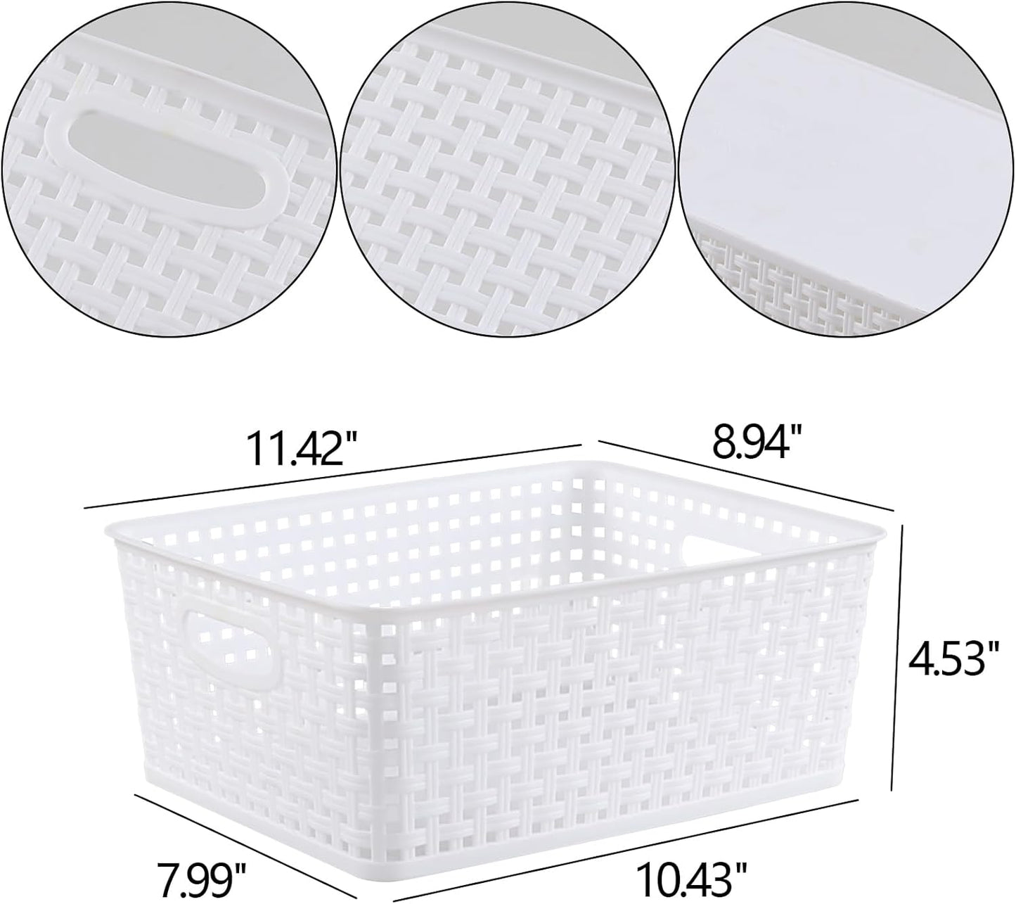 Obstnny Plastic Storage Baskets for Organizing - Set of 4 White Plastic Basket Bins