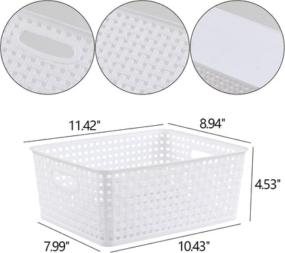 Obstnny Plastic Storage Baskets for Organizing - Set of 4 White Plastic Basket Bins