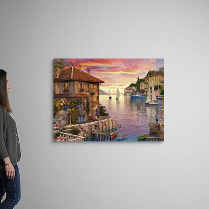 CANVAS ON DEMAND The Mediterranean Harbour Canvas Wall Art Print by Dominic Davison, Home Decor, Design, Ocean Europe, Artwork,48" x36in