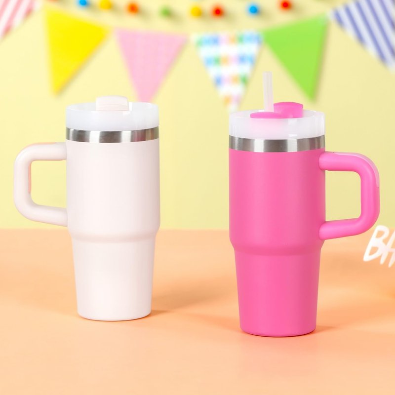 Cosictic 14 Oz Tumbler with Handle and Straw for Kids, Stainless Steel Double Wall Vacuum Insulated Cup for Children, 14 Oz Cups for Kids (Hot Pink)