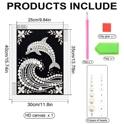 Kulvci Dolphin DIY 5D Pearl Painting Kit, Diamond Painting Kit for Adults Beginner, Bead Art Kits All-Pearl Dot Painting for Wall Decor, Creative Stress Relief Gift Home Decor,12 × 16 inch