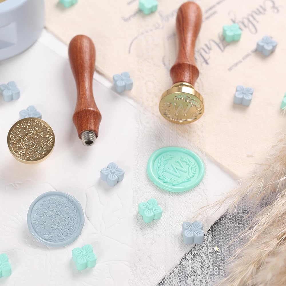 WUERLIN Initial Letter Alphabet W Wax Seal Stamp, Wicker Eucalyptus Sealing Stamp With Flower for Wedding Invitation, Gift Wrap, Envelopes, Christmas Card