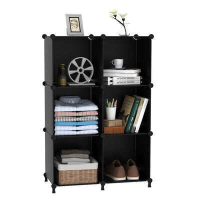 AWTATOS Cube Storage Organizer, Storage Cubes Shelves Bookshelf, 6 Cube Closet Organizers and Storage, DIY Stackable Plastic Clothes Organizer Shelving for Bedroom, Home, Black