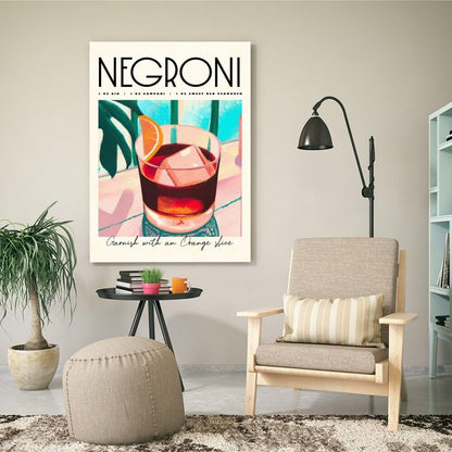 Iconic Negroni Cocktail Poster: MIX & MATCH Bar Cart Decor with Cocktail Recipes, Canvas Print