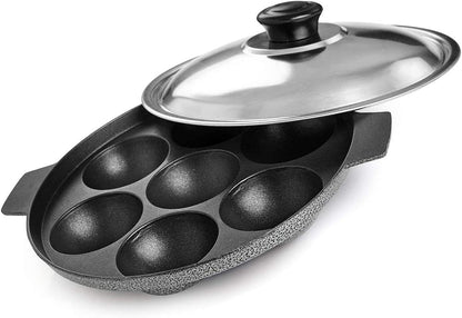 SHRIYA Appam Patra Non-Stick Pan, 7 Cavities, Paniyaram Pan with Stainless Steel Lid