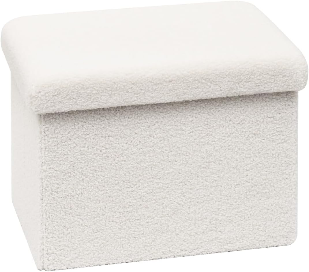 16.5"x12.6"x12.6" Small Ottoman with Storage, Sherpa Storage Ottoman Cube, Boucle Folding Foot Rest for Dorm, Living