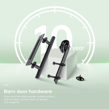 FREDBECK Double 24 x 84 inch Glass Barn Doors 48inch Barn Door with 8FT Hardware Kit & Handle Included,5-Panel Frosted Glass,LVL Wood Panel,Water-Proof PVC Surface,Pre-Drilled Holes,Need Assembly