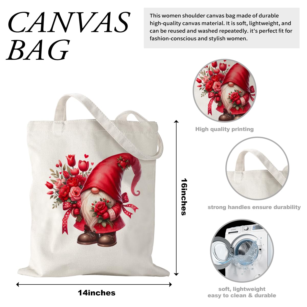 Sldpngo Aesthetic Tote Bags for Women Valentine's Day Cute Tote Bag Canvas Tote Bag for Vacation Shopping Grocery Mother's Day Spring Birthday Gifts for Women Wife Lover Gnome Gift