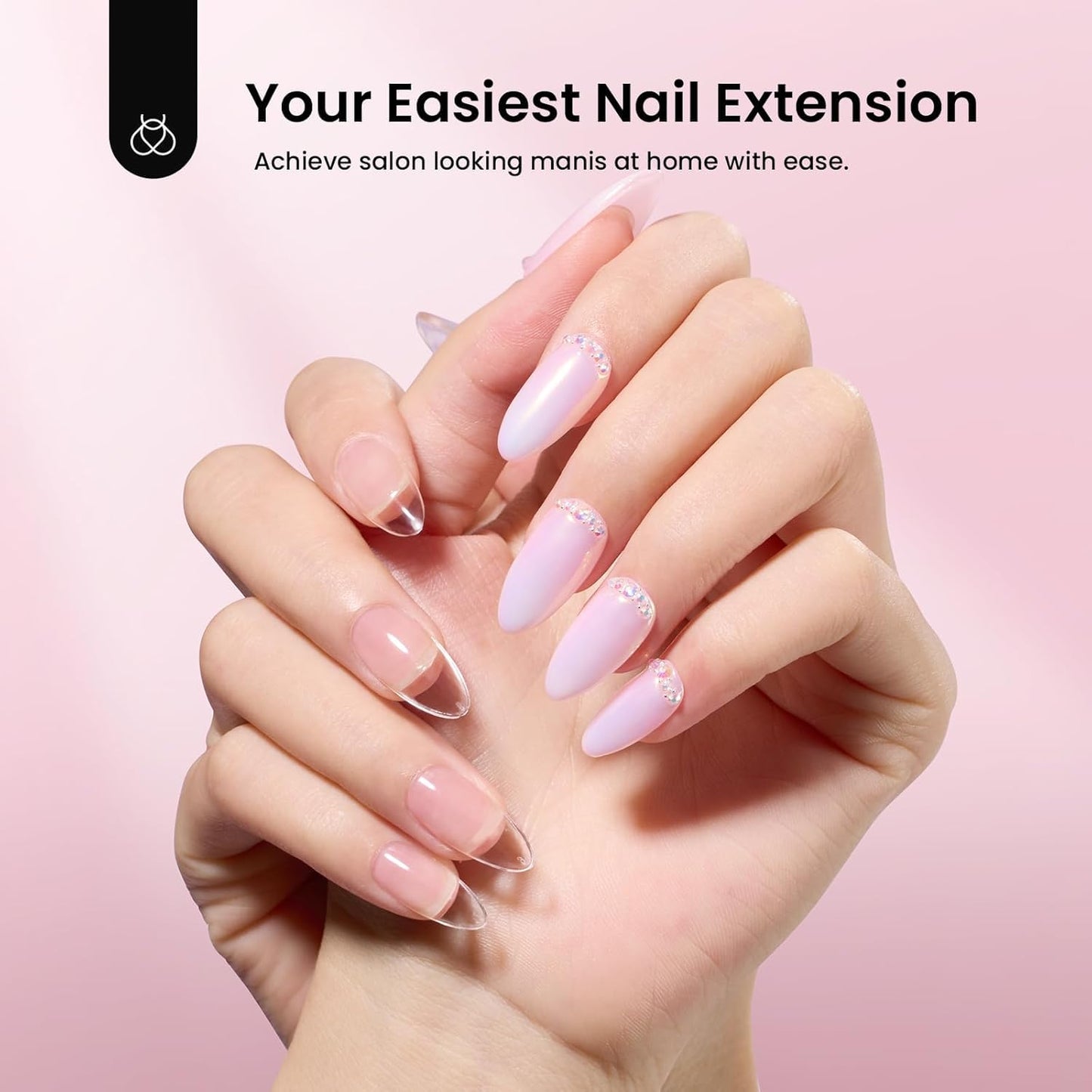 Beetles Gel Nail Kit Short Almond with Nail Dehydrator and Primer, 576Pcs Half Matte Etch-X Gel Nail Tips Solid Nail Glue Mini Nail Lamp Acrylic Nail Tips Easy DIY Nail Extension Set Gift for Women