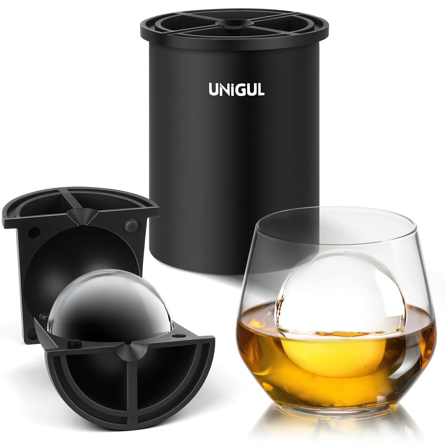 Clear Ice Cube Maker, 2.5" Stainless Steel Crystal Clear Ice Ball Maker, Non-BPA Premium Silicone Ice Cube Molds for Whiskey & Cocktails, Easy-Release Sphere Ice Maker, Bourbon Gifts for Men (1 PACK)