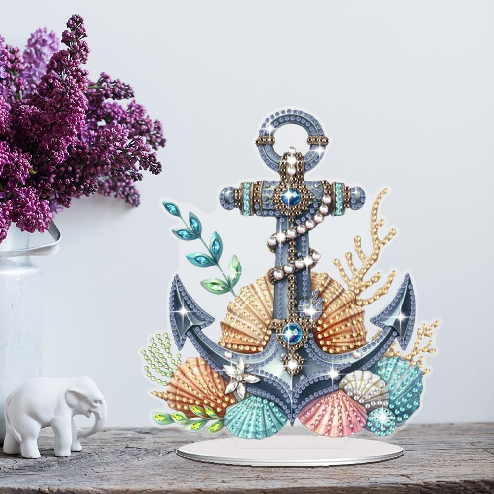 Diamond Art Kits for Adults, DIY Diamond Desktop Ornament Anchor, Crystal Diamond Art Painting Kits Tabletop Ornaments for Home Office Table Top Decor