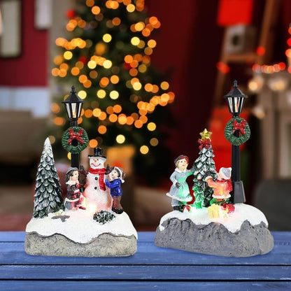 Christmas Town Village Decorations, Battery Operated Resin Scene Village Houses with LED Light