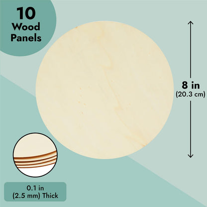 Juvale 10-Pack Wood Rounds - 8 in Diameter & 0.1 in Thick - Unfinished Wood Circles for Crafts & Engraving - DIY Coasters & Decoupage Blanks