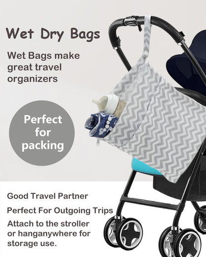 ALVABABY 2pcs Cloth Diaper Wet Dry Bags Waterproof Reusable with Two Zippered Pockets Travel Beach Pool Daycare Soiled Baby Items Yoga Gym Bag for Swimsuits or Wet Clothes L2933