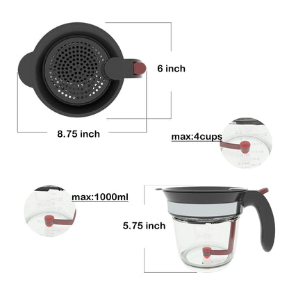 Fat Separator with Bottom Release, Gravy Separator with Oil Strainer for Cooking, Kitchen Gadgets-4 Cup Grease Separator with Sifter, Packaged with a 3-in-1 Multifunctional Peeler for potato (Red)