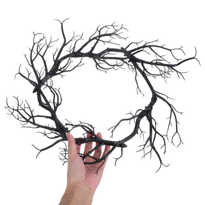 HOODANCOS Black Twig Halloween Wreath Medium Artificial Dead Branch Garland for Indoor Outdoor Party Home Wall Decor Seasonal Halloween Pendant