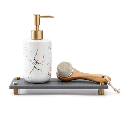 Kitchen Sink Caddy Water Absorbing Stone Drying Tray, Diatomite Bathroom Sink Organizer, Faucet Counter Mat Coaster, Soap Dish Rack Riser Dispenser Sponge Holder, Dark Gray Gold 10" x 4"