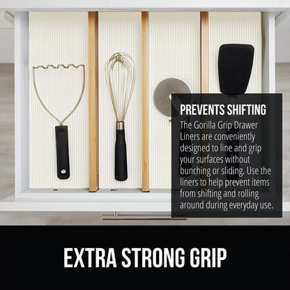 GORILLA GRIP powerGRIP Drawer Shelf and Cabinet Liner, Thick Strong Hold, Non-Adhesive Liners Protect Kitchen Cabinets and Cupboard, Bathroom Drawers, Easy Install, Breathable Mat, 12" x20' Snow White