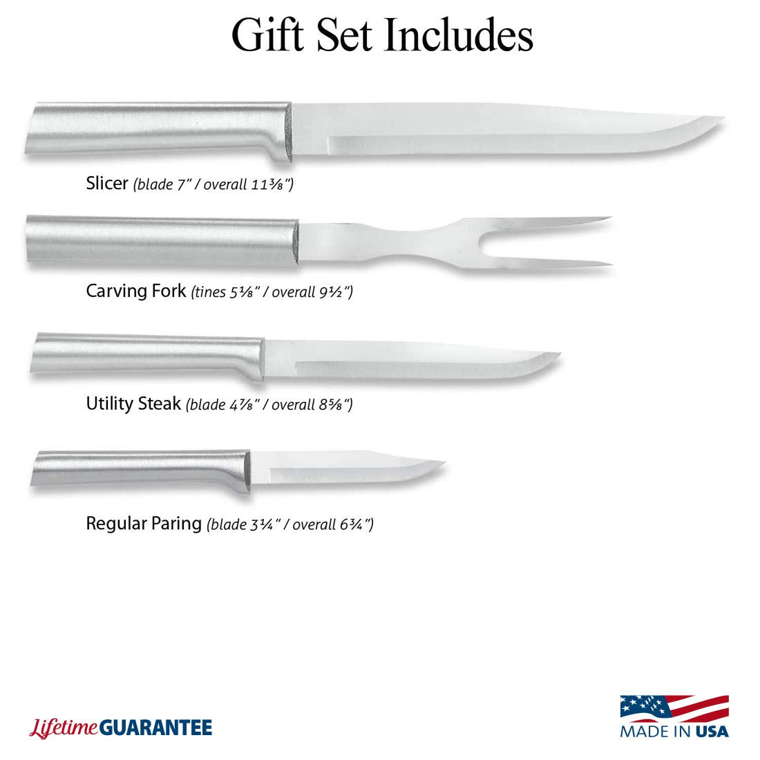 Rada Cutlery Prepare Then Carve Gift Set (S3C) with Quick Edge Sharpener (R119), 4-Piece Knife Set and Knife Sharpener, Stainless Steel Blades, Silver Handle