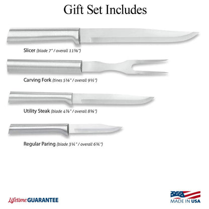 Rada Cutlery Prepare Then Carve Gift Set (S3C) with Quick Edge Sharpener (R119), 4-Piece Knife Set and Knife Sharpener, Stainless Steel Blades, Silver Handle