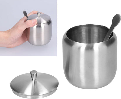 Tomotato Sugar Bowl, 370ML 304 Stainless Steel Polished Brushed Sugar Container with Spoon and Lid