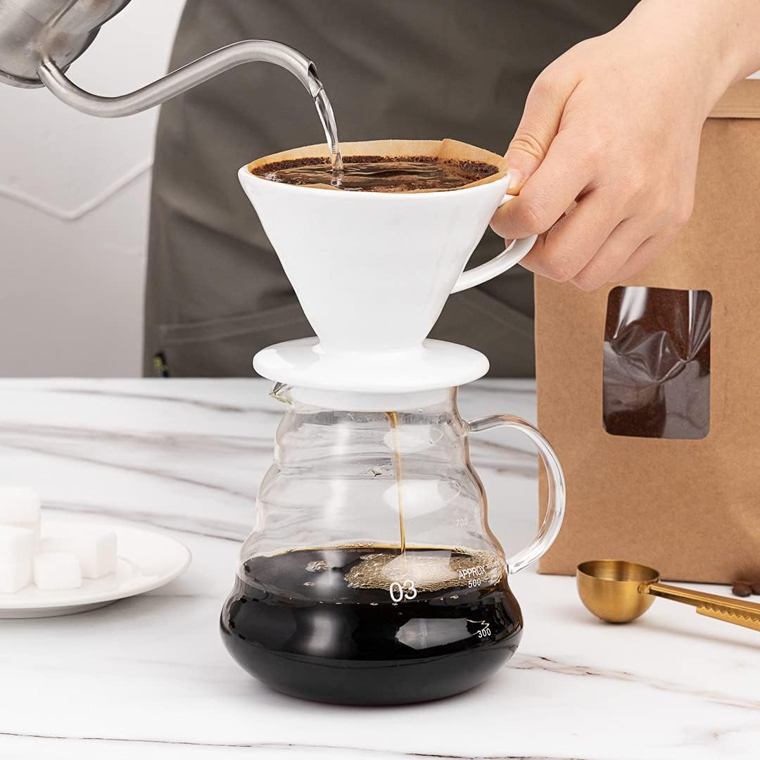 Restaurantware Restpresso 17 Ounce Coffee Dripper | 1 Reusable Coffee Cone with Drip Hole, White Ceramic Pour Over
