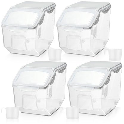 Umigy 4 Pack Rice Storage Container Flour Storage Bin with Wheels White Plastic Airtight Lid Boxes for Dog Pet Food Cereal Grain Dry Food (10 Liter / 20 lbs)
