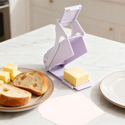 Butter Cutter Dispenser with 50pcs Portioning Paper, Single Stick Butter Slicer & Keeper with Measuring Function Measurement Tool for Cheese Block Bread Cakes Cookies Breakfast