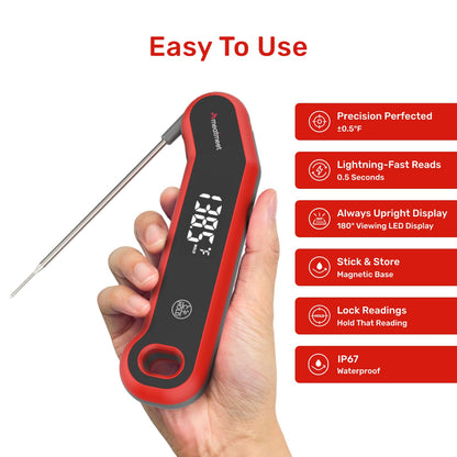 Meatmeet Digital Meat Thermometer - 0.5 Sec Instant Read Meat Thermometer Digital, Kitchen Thermometer Precise ±0.5℉, IP67 Waterproof, Large Bright LED Display, for BBQ/Grill/Cooking/Candy (S1)