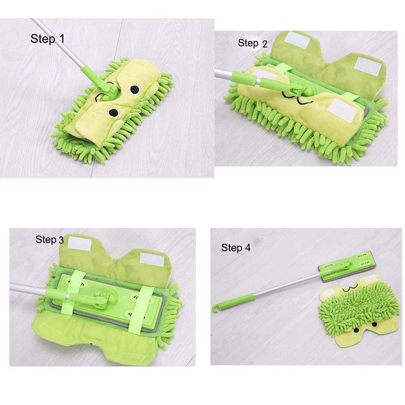 Xifando Mini Microfiber Chenille Cartoon Flat Dust Mop for Children,Detachable,360 Degree Rotation, Extension-Type (Green)