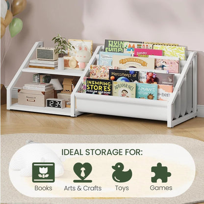 2 4-Tier TCW16WB CHOEZON Kids Bookshelf, Book Shelf for Kids Rooms, Toddler Bookshelf with Open Shelves and Sling Rack