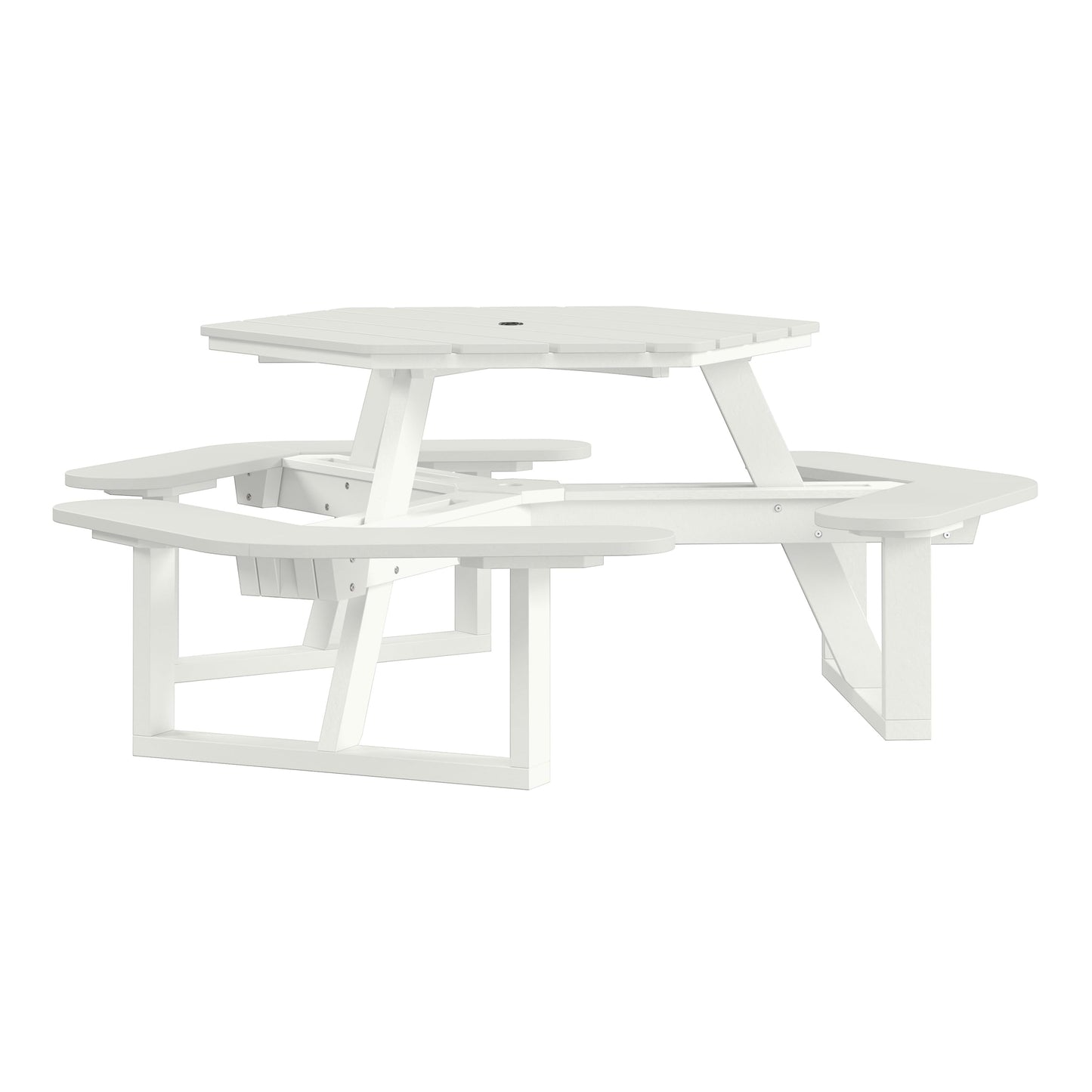 Shoreline Made in USA Hexagon Picnic Table, Seating for 6, Coconut White