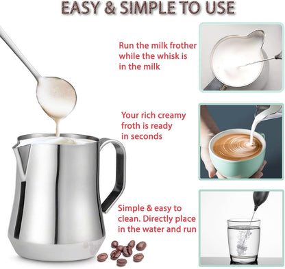 Handheld Milk Frother Wand Rechargeable with Stand for Latte, Electric Whisk Coffee Frother, Drink Mixer