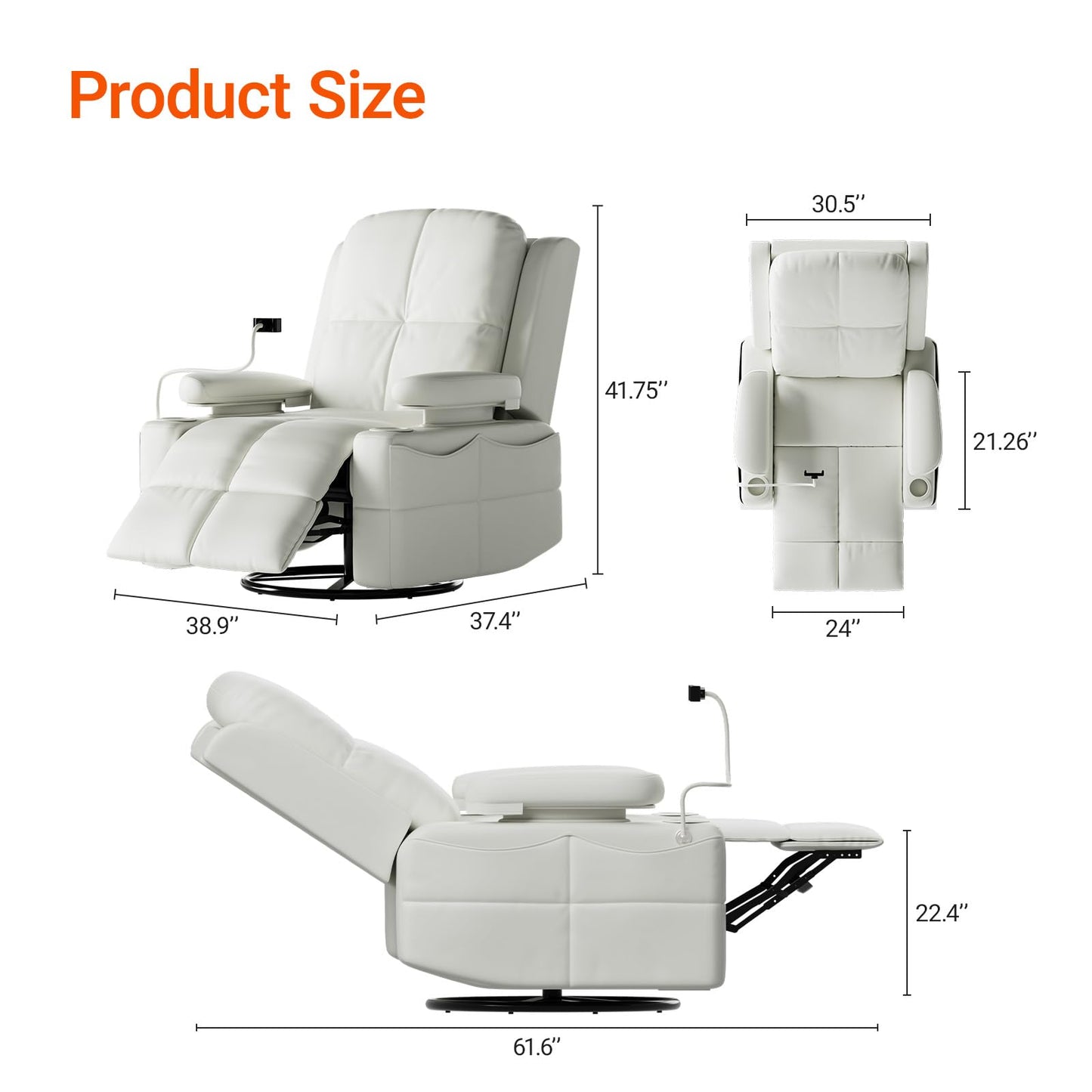 MAMAZING Lullapod Power Nursery Recliner Rocking Chair, Triple Motor Power Recliner with HugAssist Armrest, 270° Swivel Glider and Quiet Rocking Chair Nursery with Dual Charging Port and Storage