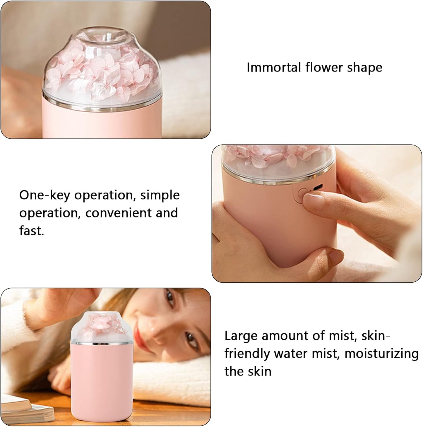 Colorful Mini Humidifier, USB Desktop Humidifier for Car, Office, Bedroom, Auto Shut Off, 2 Mist Modes - Sakura