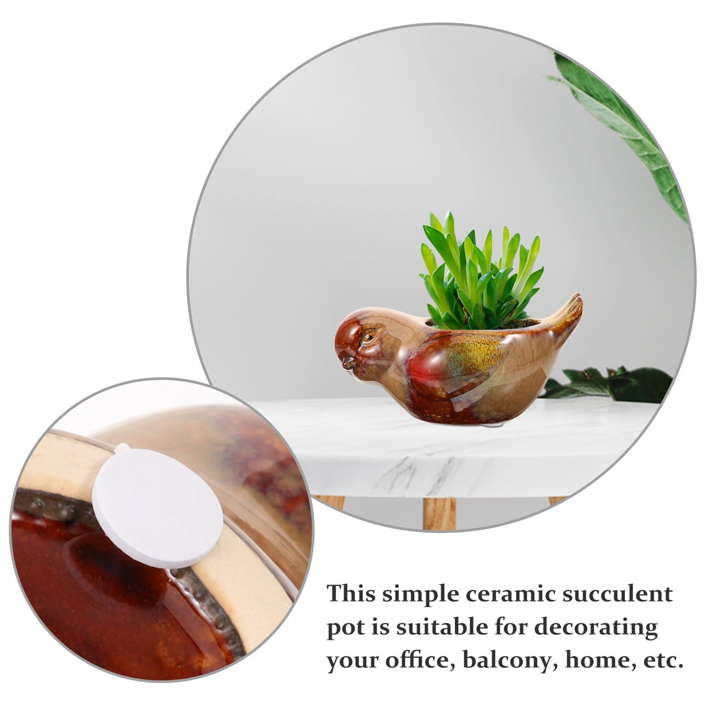 Anneome Ceramic Succulent Planter Pot with Bird Design, Small Indoor Plant Pot for Succulents and Cacti, Decorative Glazed Flowerpot for Home and Garden