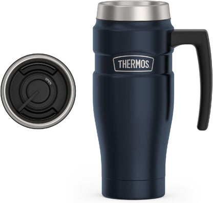 THERMOS Stainless King Travel Mug - 16oz Vacuum-Insulated, Midnight Blue - Leak-Proof Coffee Tumbler for Hot & Cold Drinks