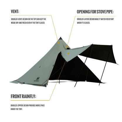 OneTigris Northgaze Canvas Hot Tent with Stove Jack, Wind-Proof Flame-Retardant, Durable 4 Season Camping Pyramid Teepee Tent for 2-4 Person (OD Green)
