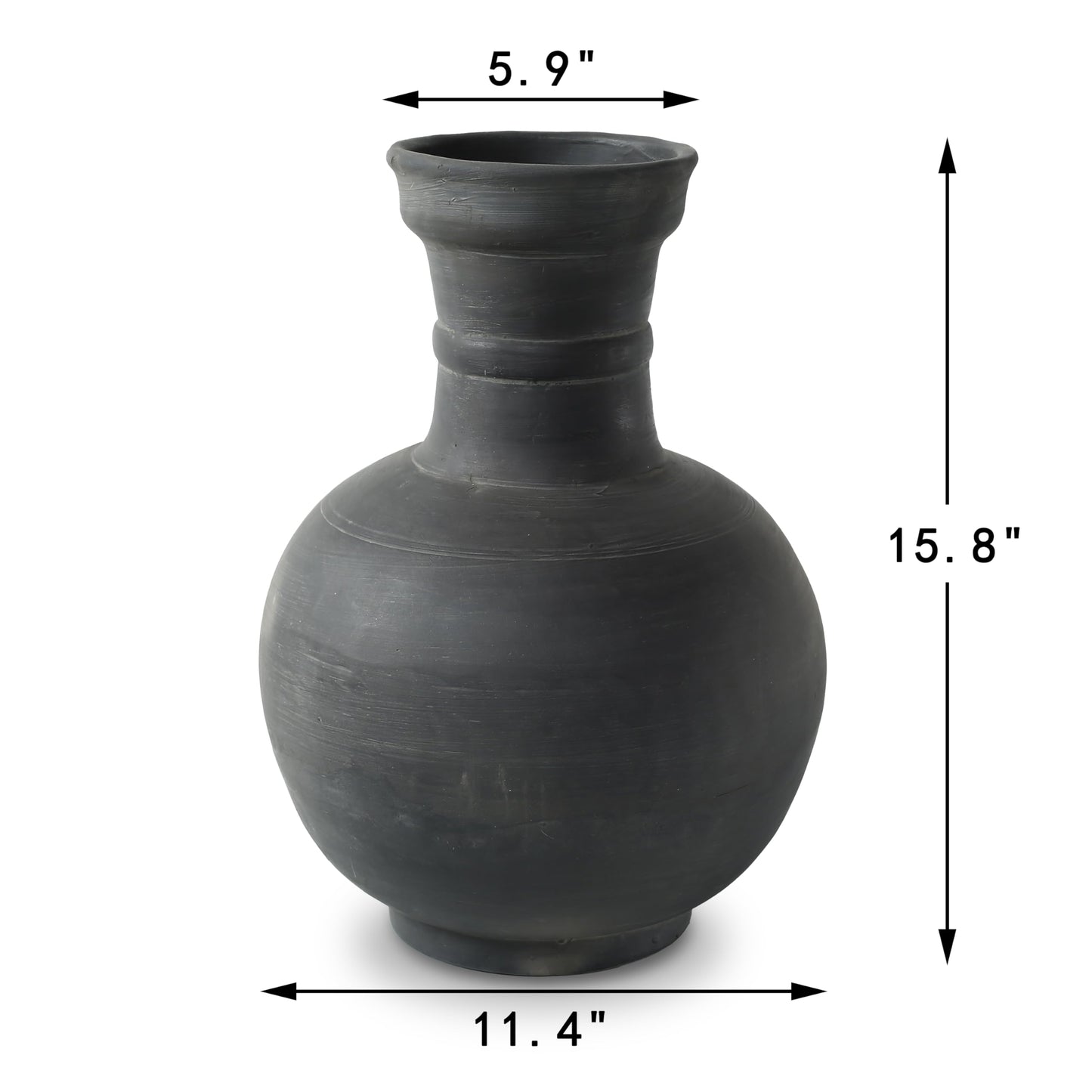 Artissance Approximately 16" Earthy Gray Ceramic Pottery Vase, Globular Shape with 5.9" Opening, Vintage Table Centerpiece for Living Room, Patio, Garden
