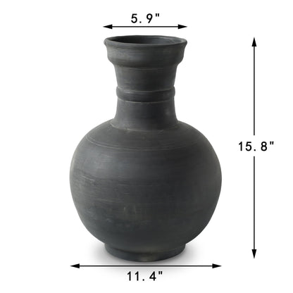 Artissance Approximately 16" Earthy Gray Ceramic Pottery Vase, Globular Shape with 5.9" Opening, Vintage Table Centerpiece for Living Room, Patio, Garden